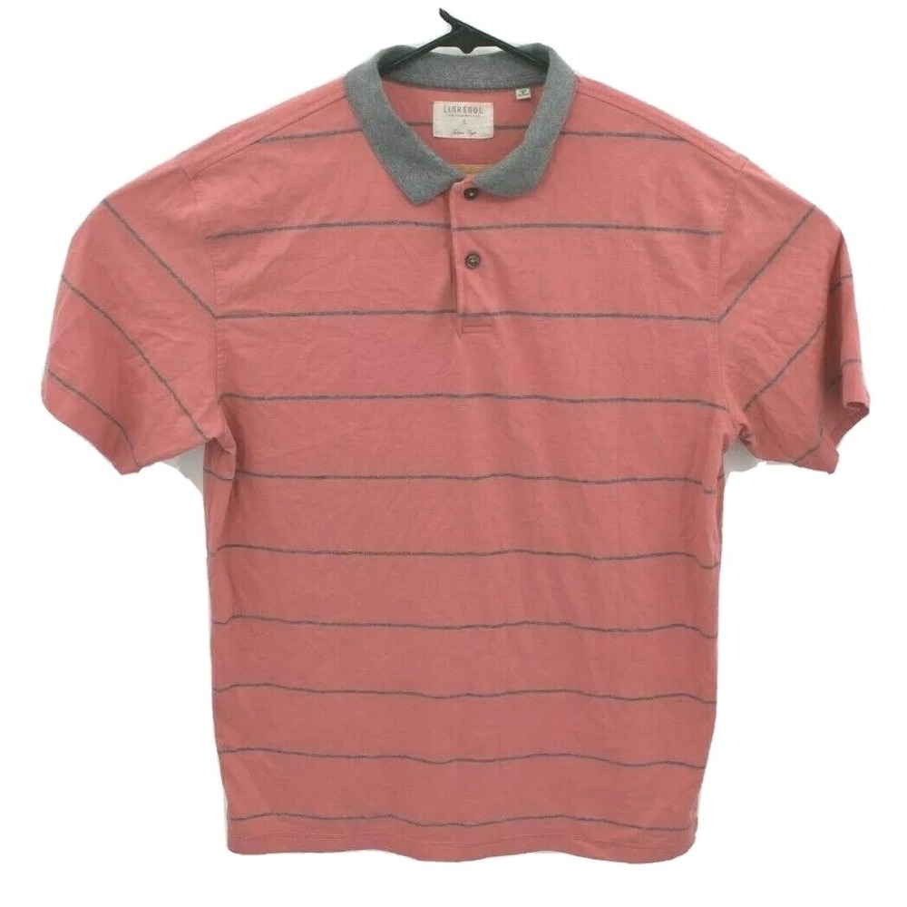 Linksoul Shirt Men Large Pink Striped Short Sleeve Cotton Polo Contrast‎ Collar